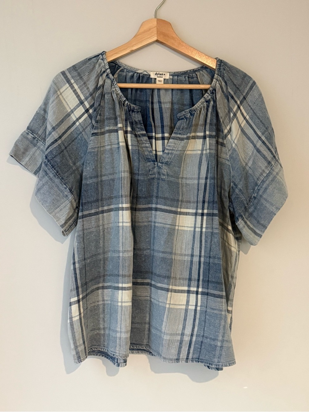 DYLAN Blue  Plaid Short-Sleeve Peasant Top